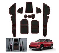 GAFAT V-W ID.4 ID.5 2021 2022 2023 Alfombrillas Antideslizantes, ID4 2023 Alfombrillas de Goma para Consola Central, Costura de Puerta, Compatible con VW ID.4 Accesorios (Rojo)