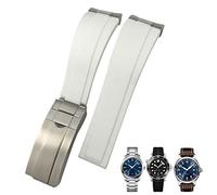 GAFNED Correa de reloj de goma de 20mm apta para IWC Mark Omega Seamaster 300 AT150 correa de reloj de goma con eslabones metálicos Correa deportiva con extremo curvado(White)