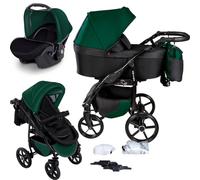 GaGaDumi Boston 3 en 1 Cochecito para Bebé con Silla de Auto - Carrito de Bebé Completo con Ruedas Grandes, Bolso y Accesorios Incluidos - Homologado TÜV Verde Negro