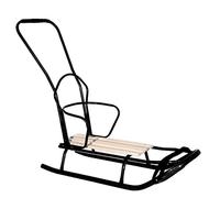 GagaDumi Oslo Trineo de Metal Con Respaldo, Asa de Empuje y Saco Para Bebés (O6 - Kein Fußsack)