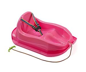 GaGaDumi Trineo de plástico para niños, mini-bob de plástico resistente, hasta 20 kg, hasta 3 años, forma ergonómica, respaldo alto, cinturones de seguridad
