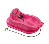 GaGaDumi Trineo mini de plástico para niños, mini-bob de plástico resistente, hasta 20 kg, hasta 3 años, forma ergonómica, respaldo alto, cinturones de seguridad, color rosa