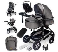 GaGaGaDumi Florida 3 en 1 cochecito completo con asiento de coche - Baby Stroller 3 en 1 TÜV - Cochecito combinado 3 en 1 juego completo de neumáticos completos, bolsa de pañales, gris/plata