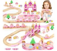 GAGAKU Tren de madera para niña de 41 piezas - Juego de ferrocarril de madera magnético con unicornio y castillo, juguete de tren rosa a partir de 3 4 5 años, pequeñas soñadoras