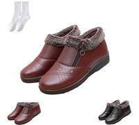 GAGFDA Botas de invierno cálidas e impermeables para mujeres mayores, cómodas botas de nieve para mujeres mayores, ligeras, antideslizantes, zapatos planos para caminar con cremallera lateral, Red, 0