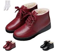 GAGFDA Botines de cuero con cordones para mujer de mediana edad y personas mayores, informales, cálidos, cómodos, antideslizantes, planos, para mujeres mayores, impermeables, zapatos de nieve para