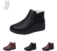 GAGFDA Botines de cuero impermeables para mujer de mediana edad y personas mayores, botines de invierno cálidos y cómodos con forro de piel con cremallera lateral para mujeres mayores, zapatos