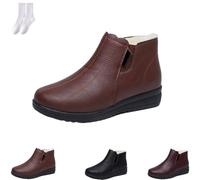 GAGFDA Botines de cuero impermeables para mujer de mediana edad y personas mayores, botines de invierno cálidos y cómodos con forro de piel con cremallera lateral para mujeres mayores, zapatos