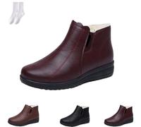 GAGFDA Botines de cuero impermeables para mujer de mediana edad y personas mayores, botines de invierno cálidos y cómodos con forro de piel con cremallera lateral para mujeres mayores, zapatos