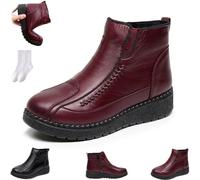 GAGFDA Botines de cuero impermeables para mujeres mayores, botines térmicos con forro de piel y cremallera lateral, cómodos zapatos antideslizantes para caminar, Red, 0 UK