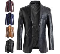 GAGFDA Chaqueta blazer de cuero para hombre, ajuste regular, abrigo de negocios de piel de cordero, con forro de botones, estilo motocicleta con múltiples bolsillos