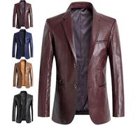 GAGFDA Chaqueta blazer de cuero para hombre, ajuste regular, abrigo de negocios de piel de cordero, con forro de botones, estilo motocicleta con múltiples bolsillos, rosso, XL