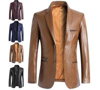 GAGFDA Chaqueta blazer de cuero para hombre, ajuste regular, abrigo de negocios de piel de cordero, con forro de botones, estilo motocicleta con múltiples bolsillos