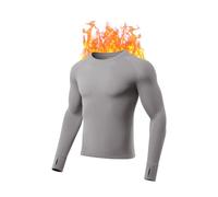 gagli Camiseta térmica de manga larga para hombre, camiseta interior de cuello redondo con forro de micropolar, tops para correr, capa base suave y cálida para 0-10°C, Grey01, Medium