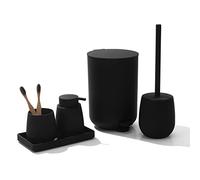 GAHEFY Juego de 5 Accesorios de baño con Cubo de Basura pequeño de 3 litros, Soporte para Cepillo de Dientes, dispensador de jabón, tocador, escobilla de Inodoro y Soporte, Color Negro