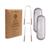 Gaia Guy Raspador de lengua de cobre con caja de metal, paquete de 2, raspadores de lengua sin plástico para adultos, limpiador de lengua para cuidado e higiene bucal