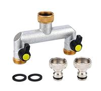 GAIALYST Distribuidor de grifo de 2 vías, latón, 3/4 pulgadas, adaptador de doble conexión con válvula de bola, rotación de 360°, acabado de níquel, para 2 mangueras de jardín