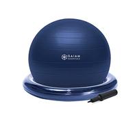 Gaiam Essentials Kit de balón de equilibrio y base, silla de bola de yoga de 65 cm, bola de ejercicio con base de anillo inflable para el hogar u oficina, incluye bomba de aire, azul marino