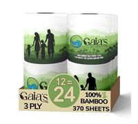 Gaias - Papel higiénico de bambú orgánico suave y de alta calidad, 12 megarrollos, 3 capas, 370 hojas, certificado FSC, libre de PFAS y BPA, ecológico, tejido sostenible, sin plástico, seguro séptico