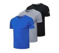 Gaiatiger 3 Piezas Camiseta Deporte Hombre Camiseta Running Manga Corta Hombre Ropa Gimnasio Deportiva Secado rápido Transpirable para Gym Ciclismo(520) Black Gray Blue-S