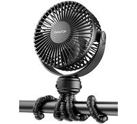 Gaiatop Mini Portable Stroller Fan, Battery Operated Small Clip On Fan, 3 Speed Rechargeable 360° Rotate Flexible Tripod Handheld Personal Desk Cooling Fan for Car Seat Crib Treadmill Travel Black