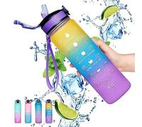 Gaiayhc Botella de agua deportiva de 1 L, botella de agua motivacional con marcador de tiempo y popote, botella de agua de 30 onzas a prueba de fugas para deportes, senderismo, gimnasio, fitness, al