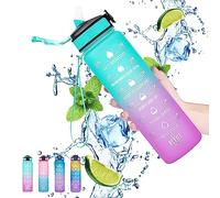 Gaiayhc Botella de agua deportiva de 1 L, motivacional con marcador de tiempo y popote, diseño a prueba de fugas de 30 onzas para deportes, senderismo, gimnasio, fitness, al aire libre, ciclismo,