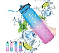 Gaiayhc Botella de agua deportiva de1 litro,motivacional con marcador de tiempo y popote,diseño a prueba de fugas de 30 onzas para deportes,senderismo,gimnasio,fitness,al aire libre,ciclismo