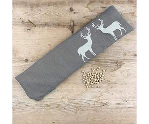 Gaidra - Cojín benesio con huesos de cereza desenfundables - jacquard de 100% algodón - 51 x 14 cm - Calidad artesanal del Alto Adige - estilo tirolés ciervos - rojo Cervi Grigio