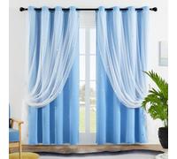 GAIFNAG 1Pc Estrella Cortinas 220 x 210 cm Reducción de Sonido y Calor para El Dormitorio Que Lavaba Visillos Translucidas Salon para Habitacion de Niños, Azul