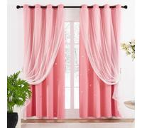 GAIFNAG 1Pc Estrella Cortinas 220 x 240 cm Reducción de Sonido y Calor para El Dormitorio Que Lavaba Visillos Translucidas Salon para Habitacion de Niños, Rosa