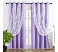 GAIFNAG 1Pc Estrella Cortinas 220 x 90 cm Reducción de Sonido y Calor para El Dormitorio Que Lavaba Visillos Translucidas Salon para Habitacion de Niños, Morado