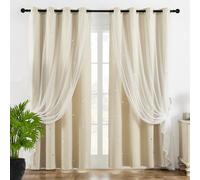 GAIFNAG 1Pc Estrella Cortinas 250 x 180 cm Reducción de Sonido y Calor para El Dormitorio Que Lavaba Visillos Translucidas Salon para Habitacion de Niños, Beige
