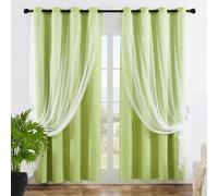 GAIFNAG 1Pc Estrella Cortinas 50 x 100 cm Reducción de Sonido y Calor para El Dormitorio Que Lavaba Visillos Translucidas Salon para Habitacion de Niños, Verde