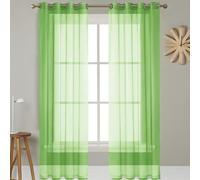 GAIFNAG Cortina Gradiente Translúcida Ojales 200 x 200 cm Cortinas con Aspecto de Lino, Modernas de Lino Aspecto Dormitorio Moderno Ojales Cortina para Ventanas Salon/Cocina, Verde