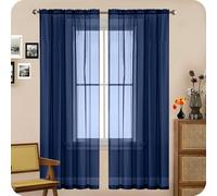 GAIFNAG Cortina Gradiente Translúcida Ojales 80 x 240 cm Anti Luz Cortina Termica Aislantes Frio y Calor para Salon Visillos Blancos Translúcidas para Ventanas Salon/Cocina, Azul Oscuro