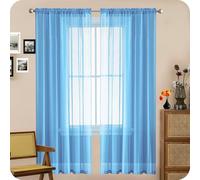 GAIFNAG Cortinas de Lino Visillo Translúcido 160 x 180 cm Aislantes Frío Calor Luz Cortinas Largas con Ojales Dormitorio Moderno Ojales Cortina para Ventanas Salon/Cocina, Azul Cielo