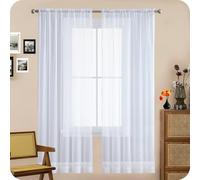 GAIFNAG Cortinas Poliéster Translucida 160 x 180 cm Cortinas con Aspecto de Lino, Modernas de Lino Aspecto Cortinas de Lino Cruzada Visillo para Ventanas Salon/Cocina, Blanco