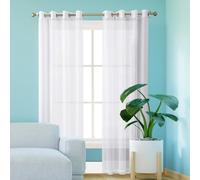 GAIFNAG Juego de Cortinas de Lino Translúcido 120 x 215 cm Cortinas con Aspecto de Lino, Modernas de Lino Aspecto Visillos de Dormitorio Moderno para Ventanas Salon/Cocina, Blanco
