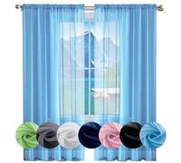 GAIFNAG Visillo Cortinas Habitacion 130 x 110 cm Cortinas con Aspecto de Lino, Modernas de Lino Aspecto Visillo Degradado Gasa, Cortinas Translúcida para Decoración de Bodas, Azul Cielo