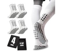 Gain The Edge Football Grip Socks 3.0-2pc and 4pc Set - Calcetines de fútbol antideslizantes - Modelo actualizado, Blanco/4 unidades, S