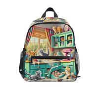 GAIREG Cute Cats Kitchen - Mochila escolar para niñas y niños, con etiqueta de nombre, mini mochila de viaje, Cute Cats Kitchen Teal, 3-5 Years, Lindas mochilas