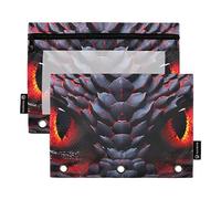 GAIREG Dragons Black and Red Eyes - Carpeta con 3 anillas para bolígrafos, estuche con cremallera, 2 unidades