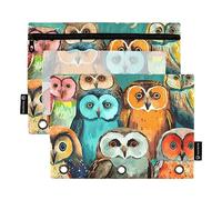 GAIREG Funny Owls Set Art Pencil Pouch for Binder 3 Hole Pencil Pouch for Binder Binder Zipper Pouch 2 Pack