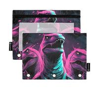 GAIREG Glowing Eyes Dino Binder Pouch Pencil Pouch 3 Hole Binder Pouches with Zipper 2 Pack