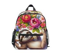 GAIREG Linda mochila de perezoso con flores coloridas para niñas y niños, mini mochila de viaje con etiqueta de nombre para niños, Lindas flores coloridas de perezoso, 3-5 Years, Lindas mochilas