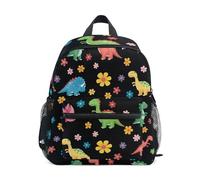 GAIREG Lindas mochilas escolares para niñas pequeñas con etiqueta de nombre, mini mochilas escolares para niños, Lindos dinosaurios flores negras, 3-5 Years, Lindas mochilas