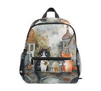GAIREG Lindos gatos sentados en el puente mochila para niñas y niños, mini mochilas de jardín de infantes con etiqueta de nombre para niños, Lindos gatos sentados en el puente, 3-5 Years, Lindas