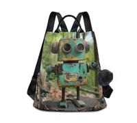 GAIREG Mochila a rayas de leopardo rosa con bolsillo trasero con cremallera para mujer, Metal on Forest Robots