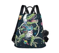 GAIREG Mochila colorida con diseño de margaritas oscuras para mujer, bolsa de viaje antirrobo con bolsillo con cremallera y pompón, Cartoon Astronaut Dino in a Space